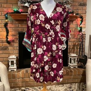 Torrid Burgundy Floral and Dot Dress 2X